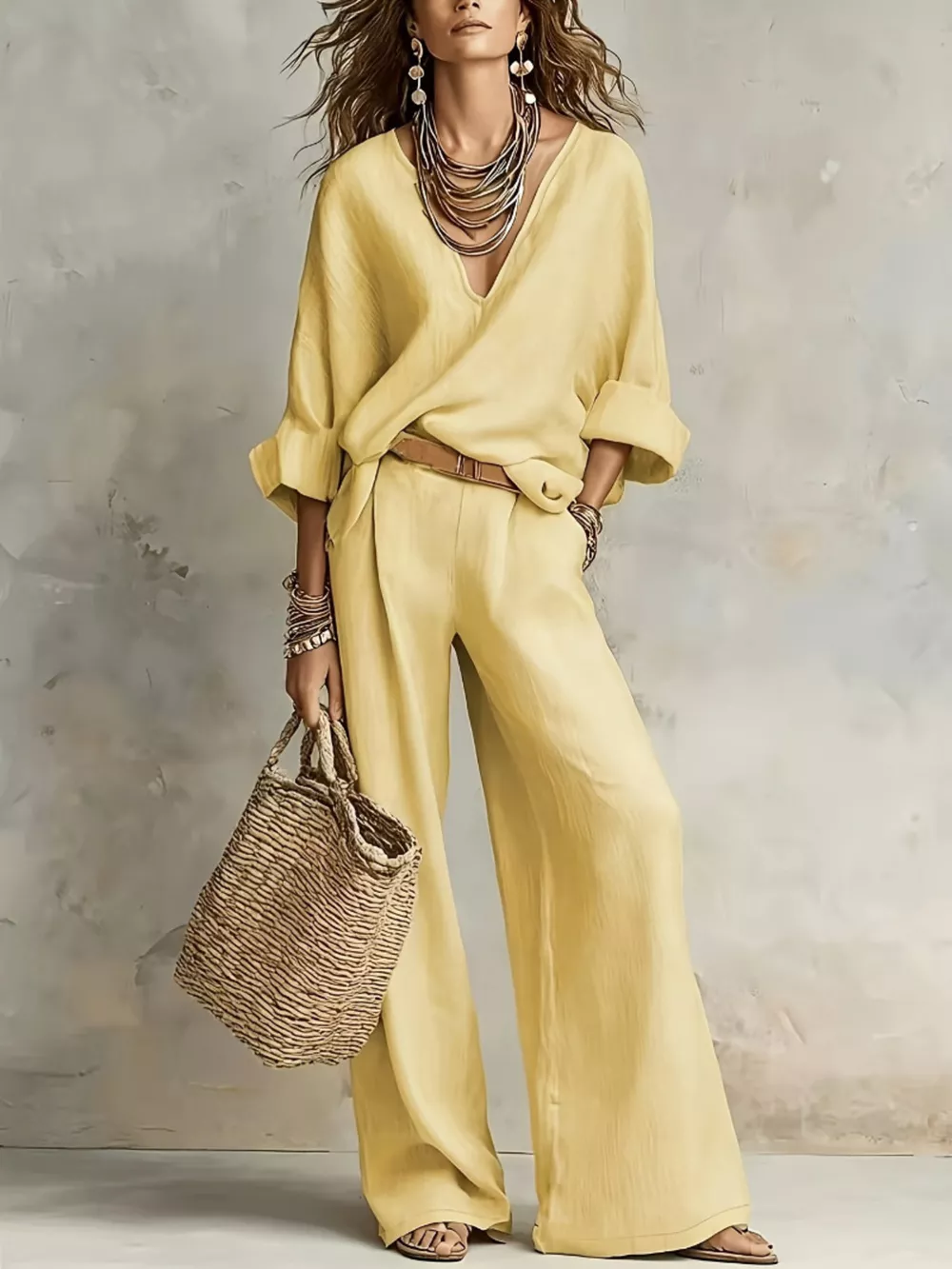 Full Size Loose Fit Top and Wide-Leg Pants Set Plus Size, image 11