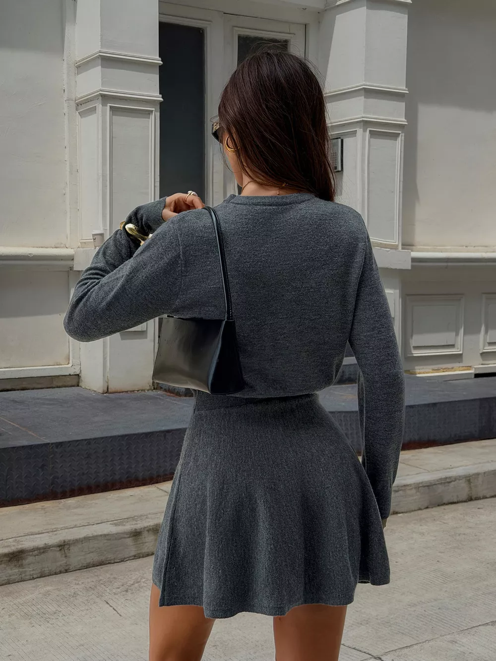Crew Neck Long Sleeve A-Line Sweater Dress, image 5