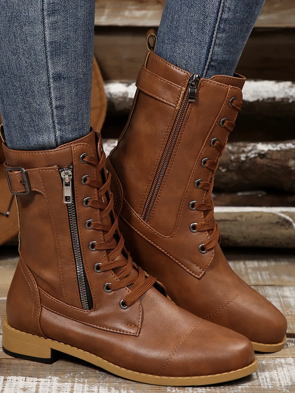 Lace Up Round Toe Boots, image 4