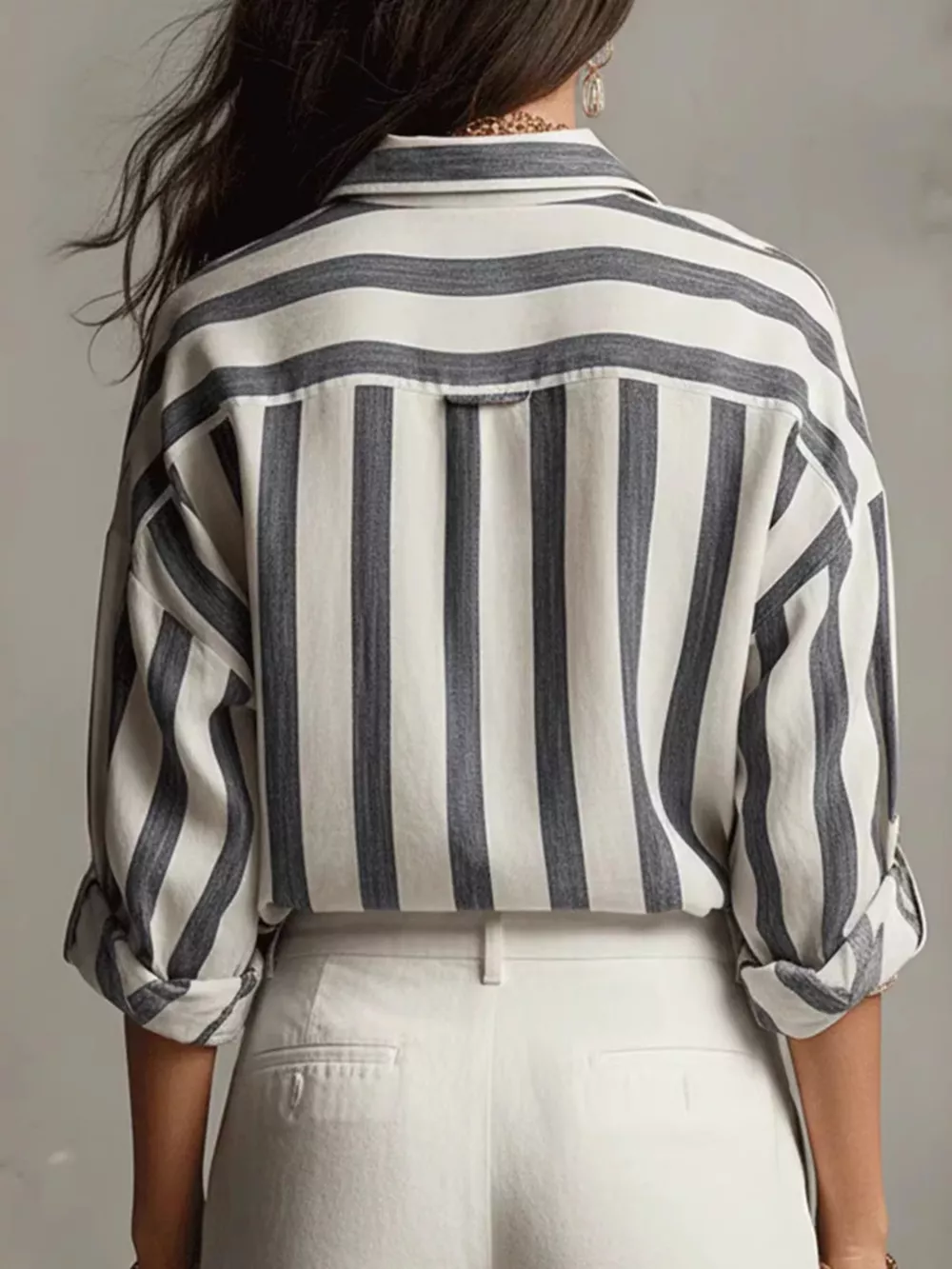 Full Size Oversized Striped Long Sleeve Shirt Plus Size, image 5