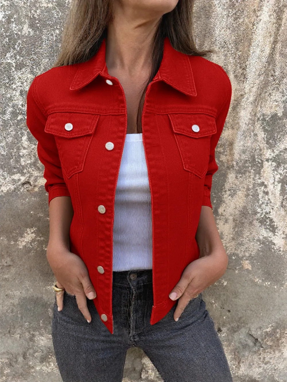 Button Front Closure Denim Jacket, image 2