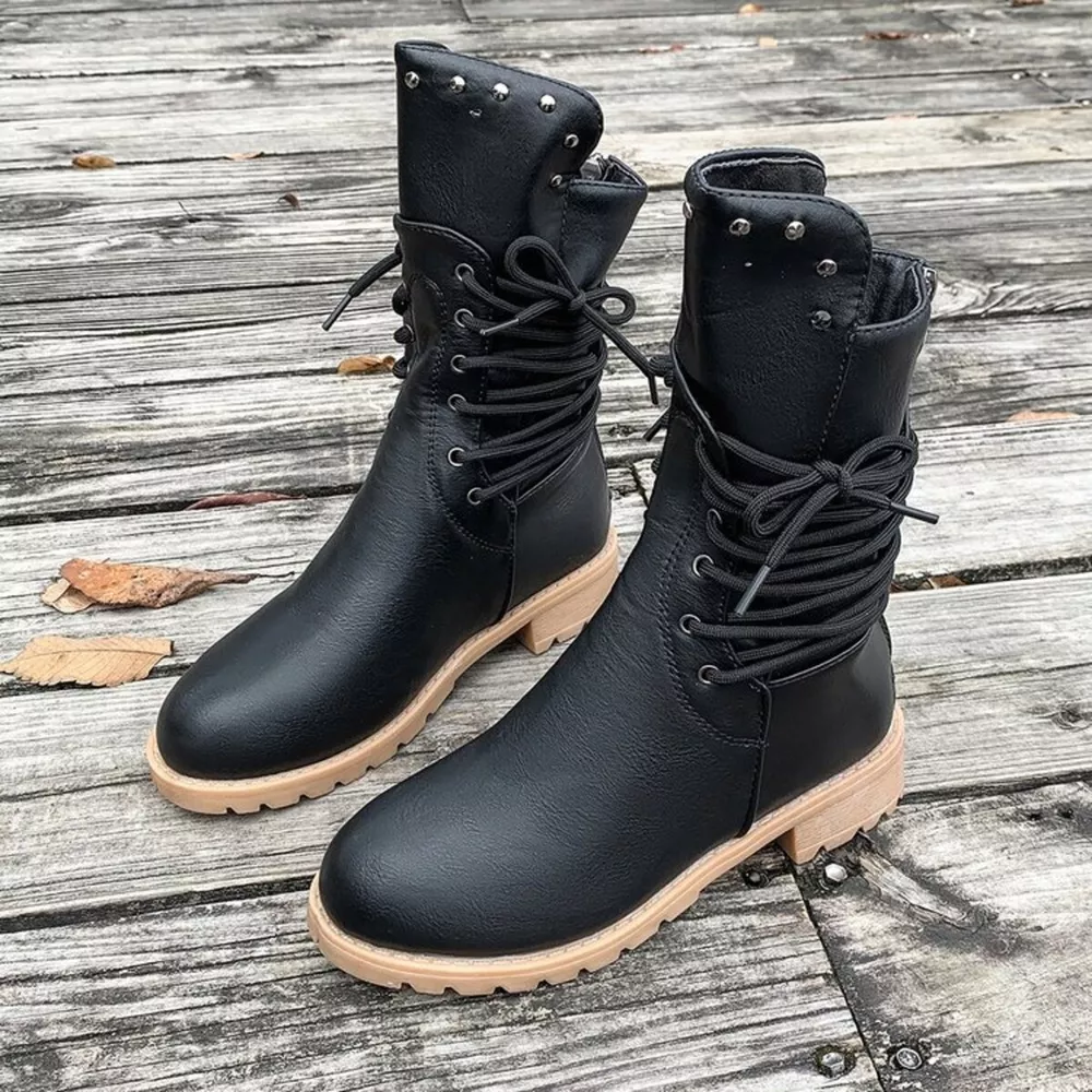 Lace Up Block Heels Boots, image 3