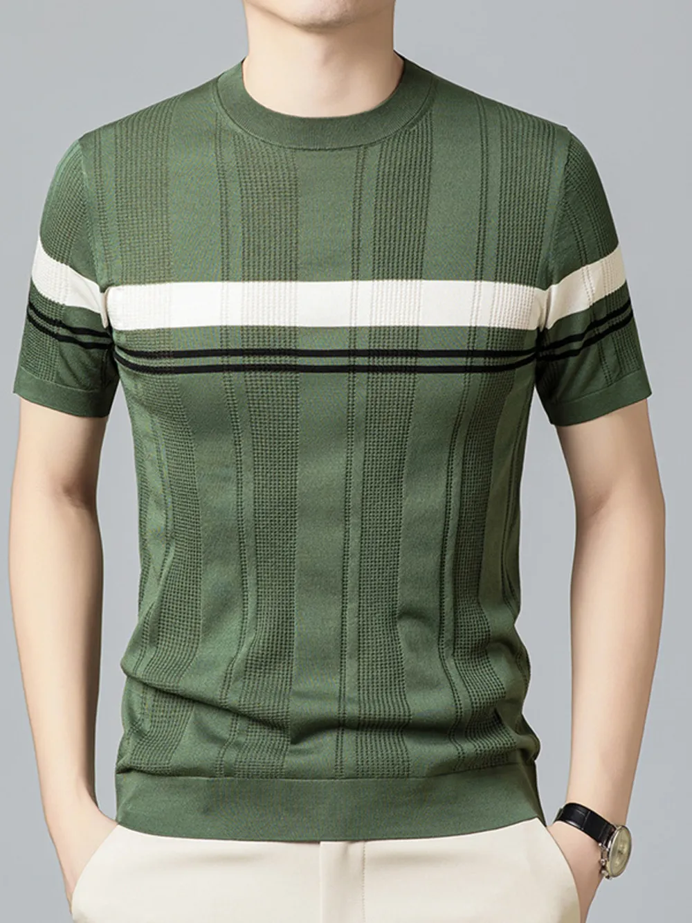 Men's Plus Size Striped Round Neck Short Sleeve T-Shirt, image 5