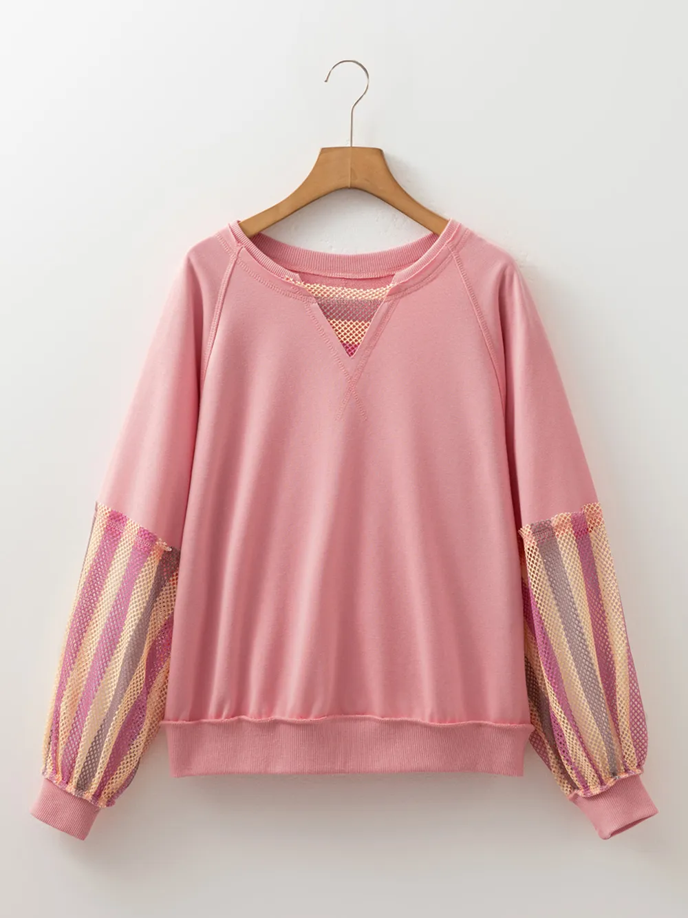 Striped Mesh Sleeve Patchwork Exposed Seam Top, image 3