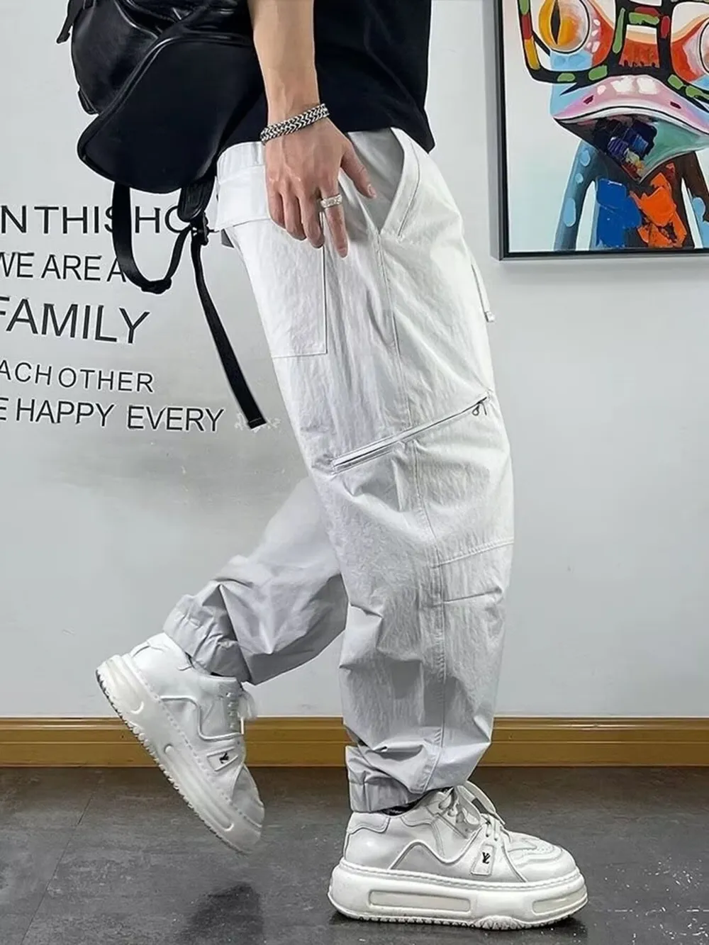 Men's Plus Size Drawstring Loose Fit Pants, image 3