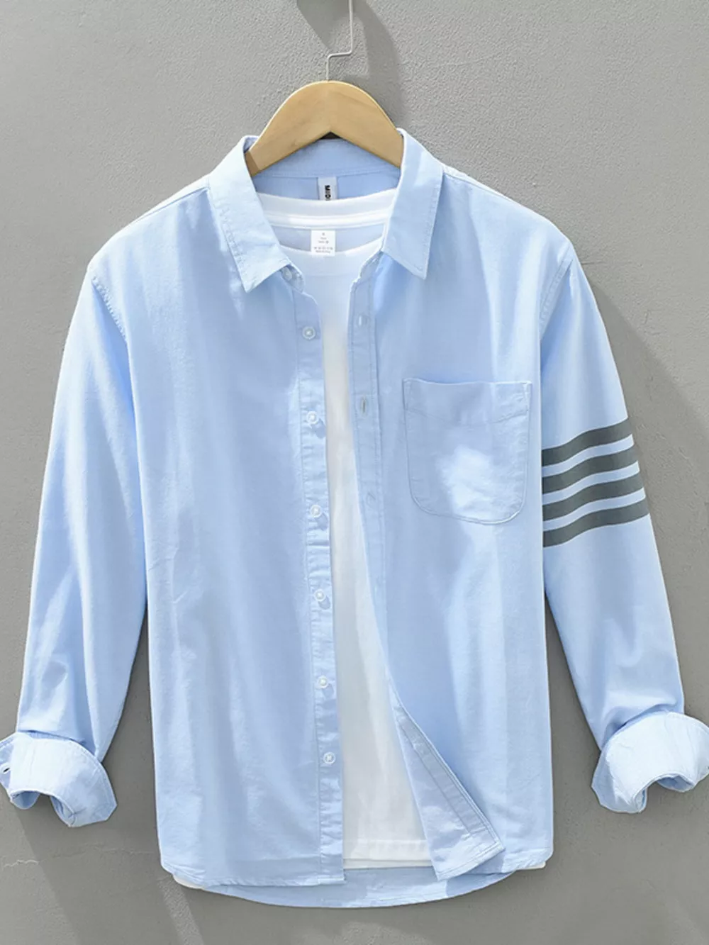 Men's Plus Size Button-Up Shirt with Stripe Detail, image 2