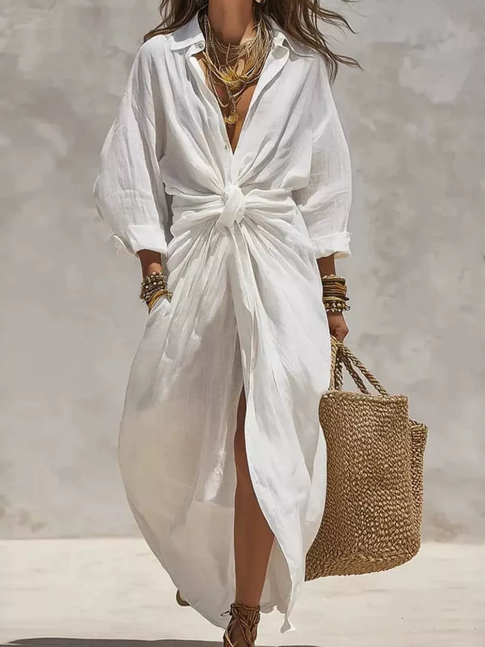 Front-Tie Maxi Shirt Dress, image 2