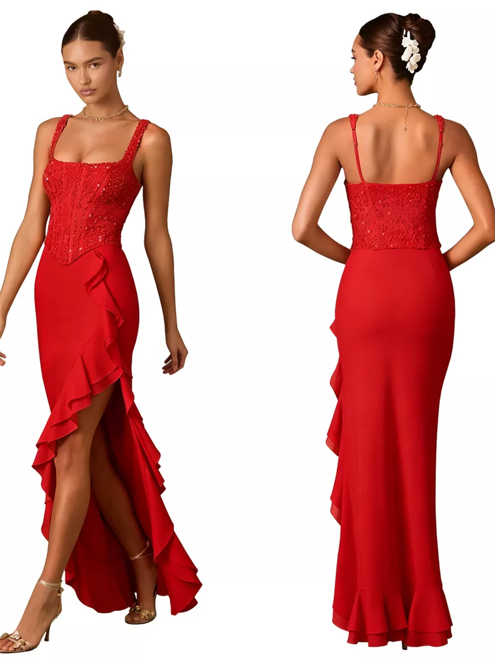 Sequin Ruffle Hem Maxi Dress, image 15