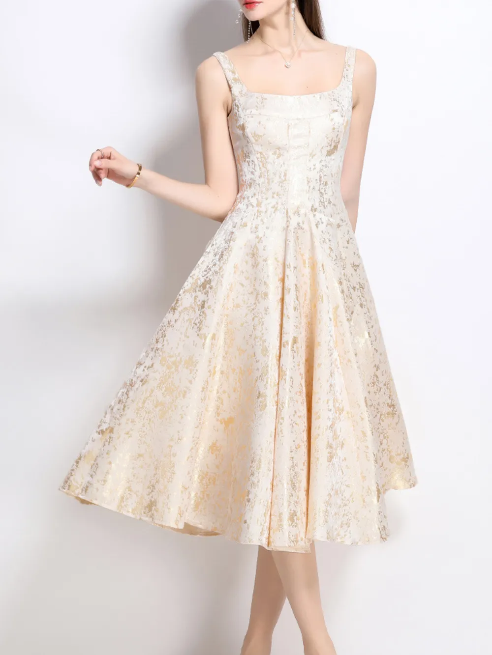 Floral A-Line Sleeveless Midi Dress