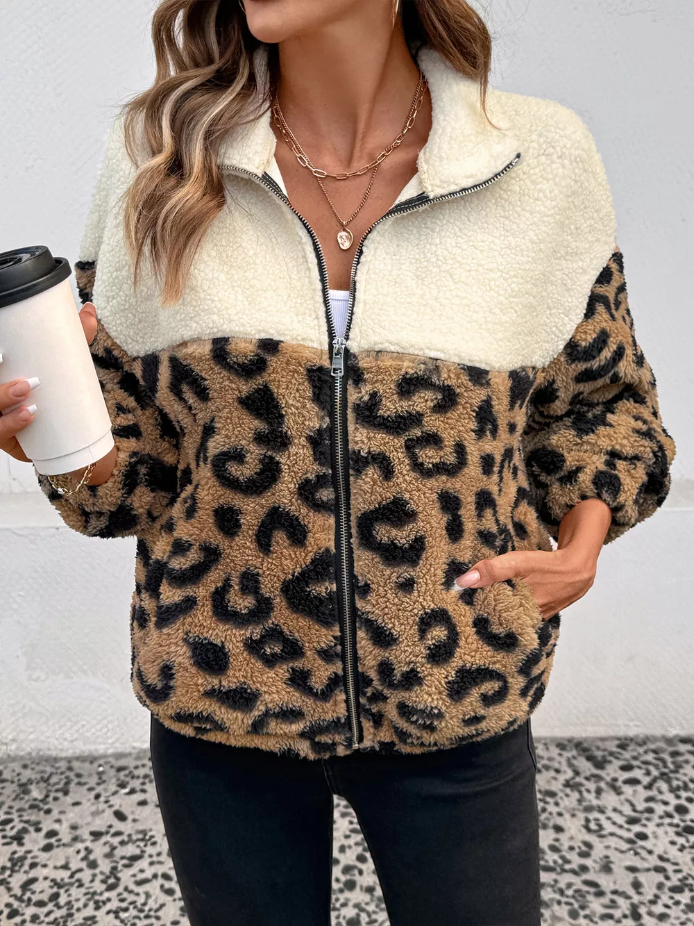 Leopard Zip Up Fleece Jacket, image 6