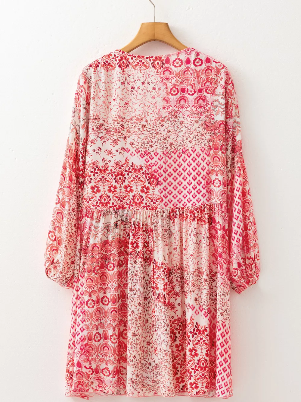 loral Print Tassel Tie Long Sleeve Flowy Mini Dress, image 4
