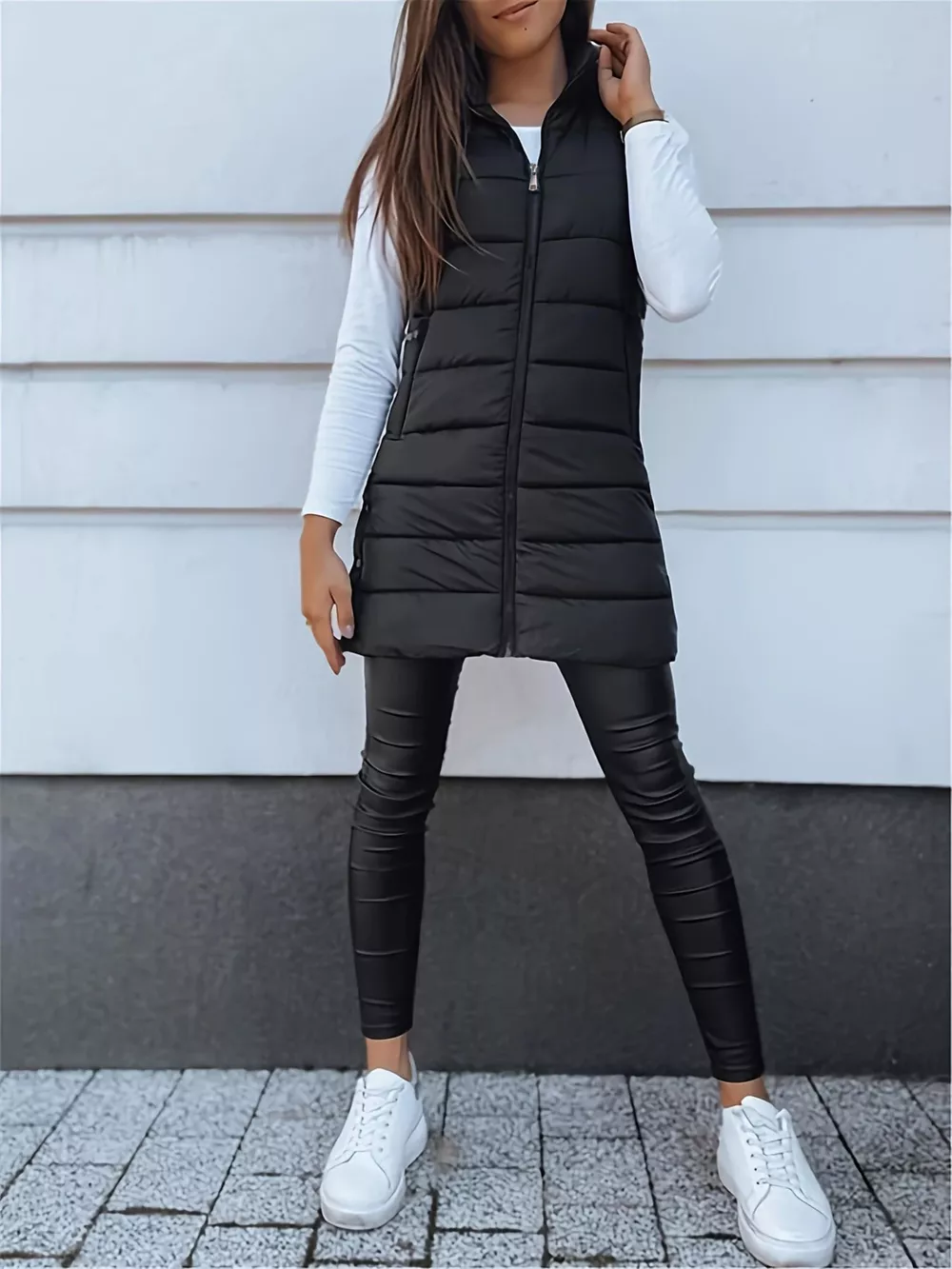 Zip Up Longline Hooded Puffer Vest Coat, image 12