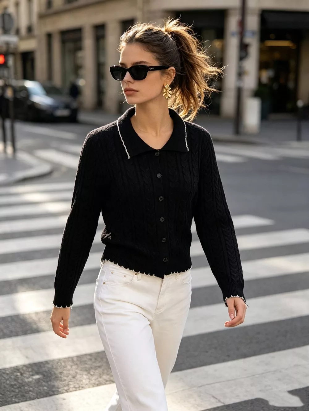 Cable Knit Polo Collar Button-Up Cardigan, image 18