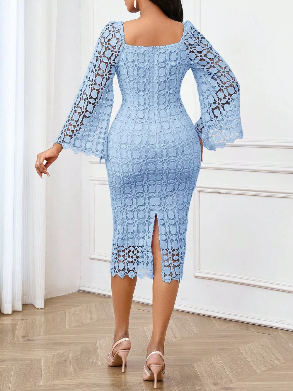 Lace Square Neck Midi Dress, image 6