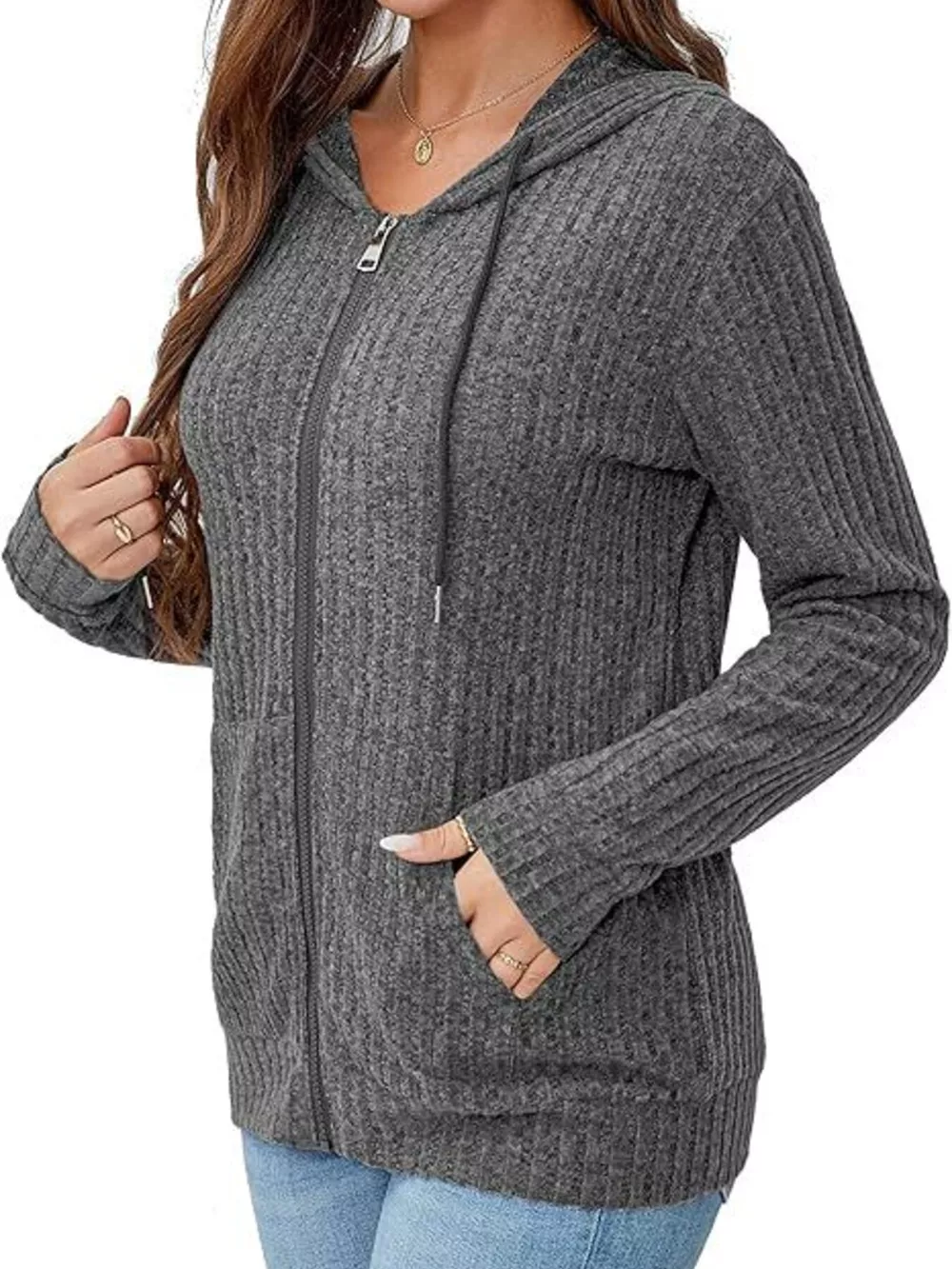 Ribbed Zip Up Hooded Outerwear, image 6