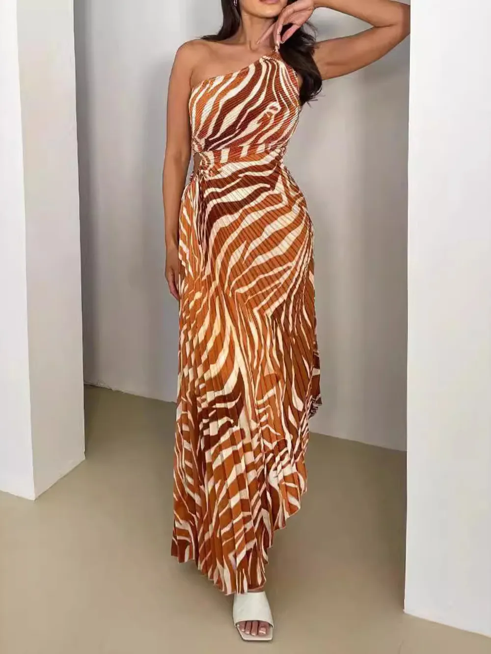 Printed One Shoulder Asymmetrical Maxi Dress, image 5