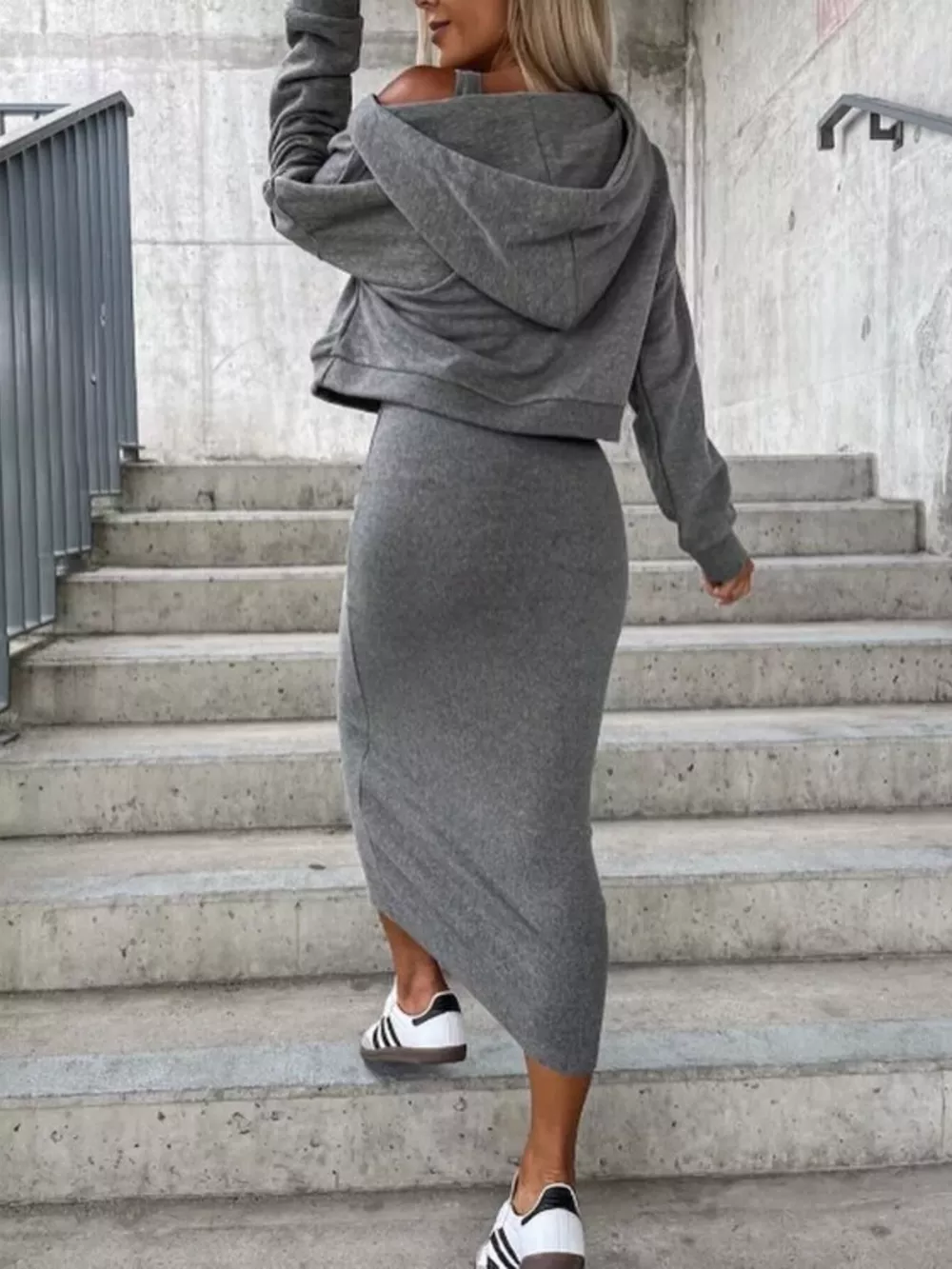 Solid Color Tank Dress and V-Neck Hoodie Set, image 13