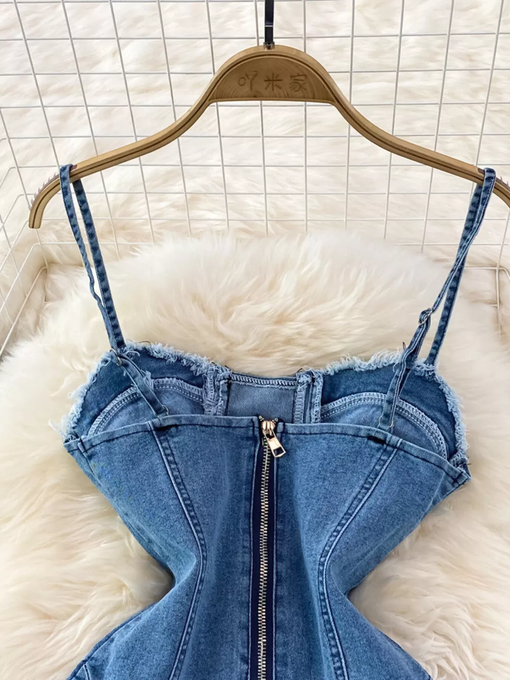 Lace-Up Denim A-Line Mini Dress, image 10
