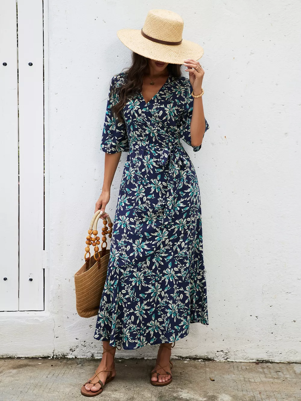 Slit Printed Surplice Midi Dress, image 5