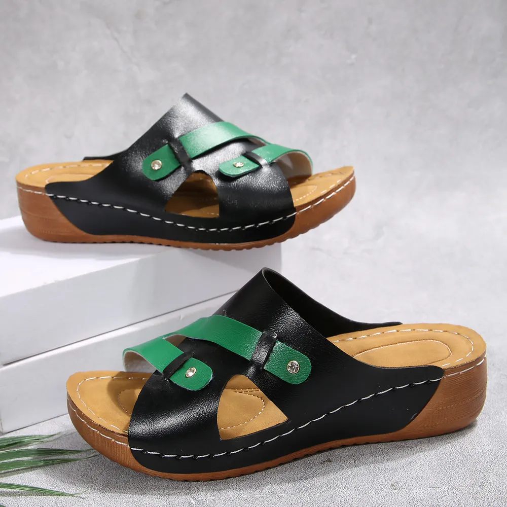 Cutout Contrast Wedge Sandals, image 2
