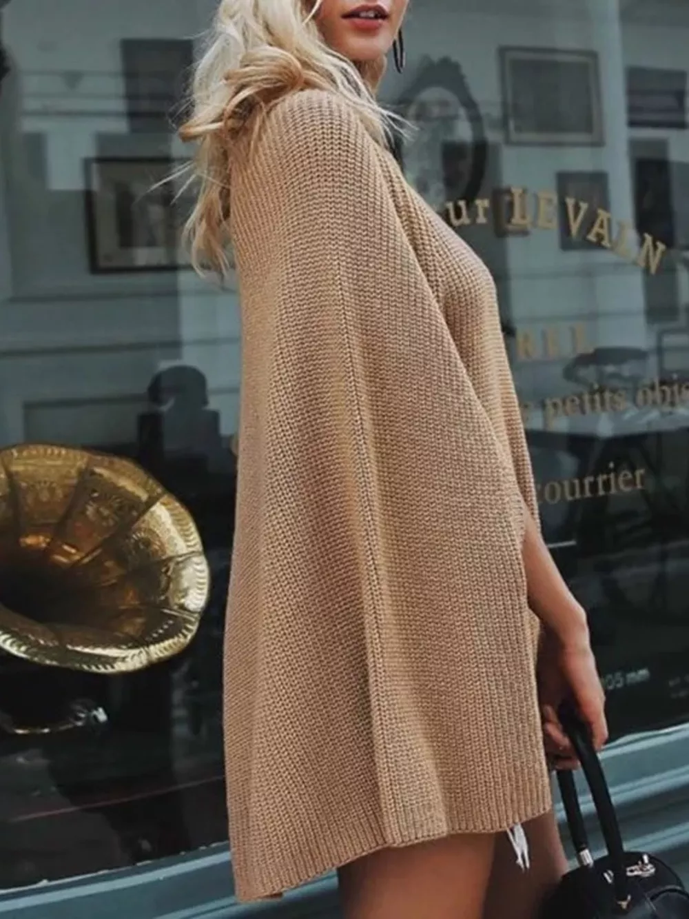 Turtleneck Knitted Cape Sweater, image 8