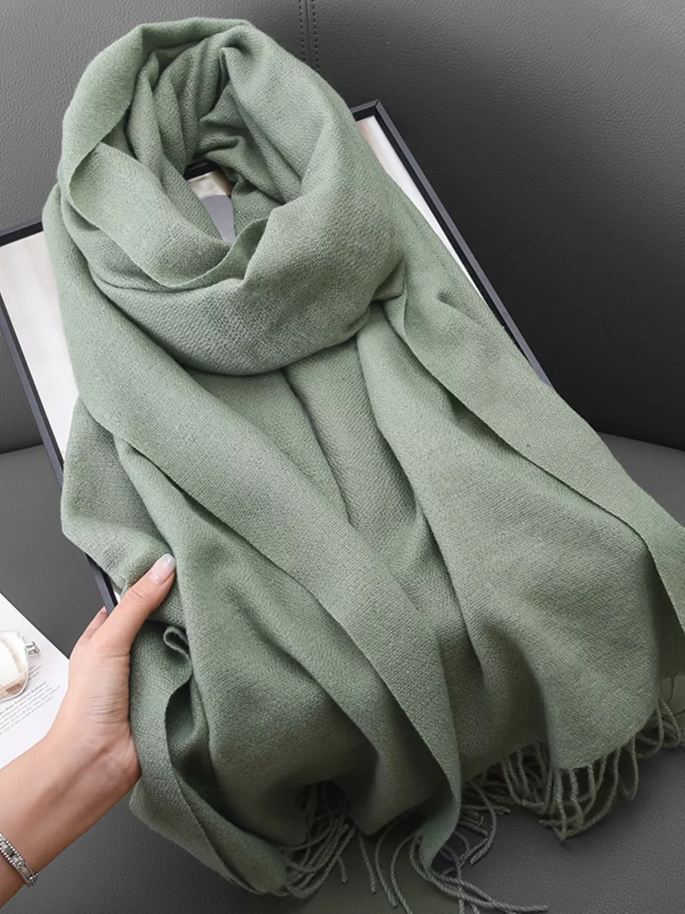 Solid Color Fringe Scarf, image 16