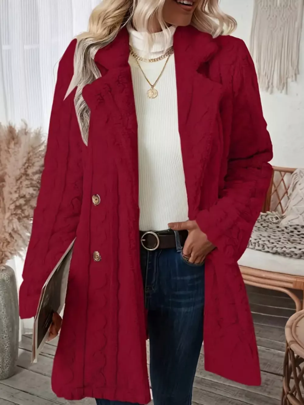 Cozy Faux Shearling Double-Breasted Outerwear, image 10