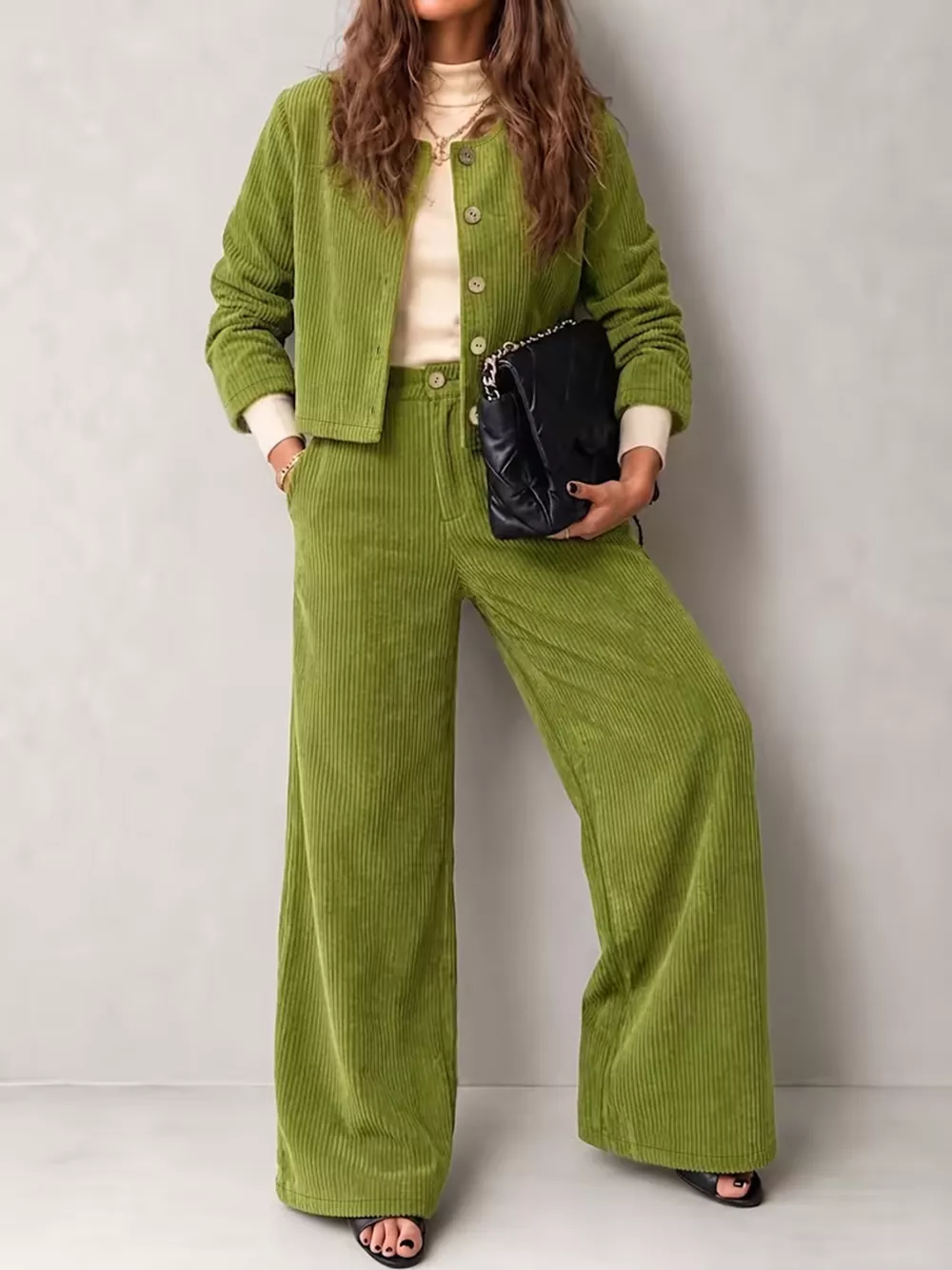 Full Size Corduroy Button-Down Jacket and Wide-Leg Pants Two-Piece Set Plus Size, image 2