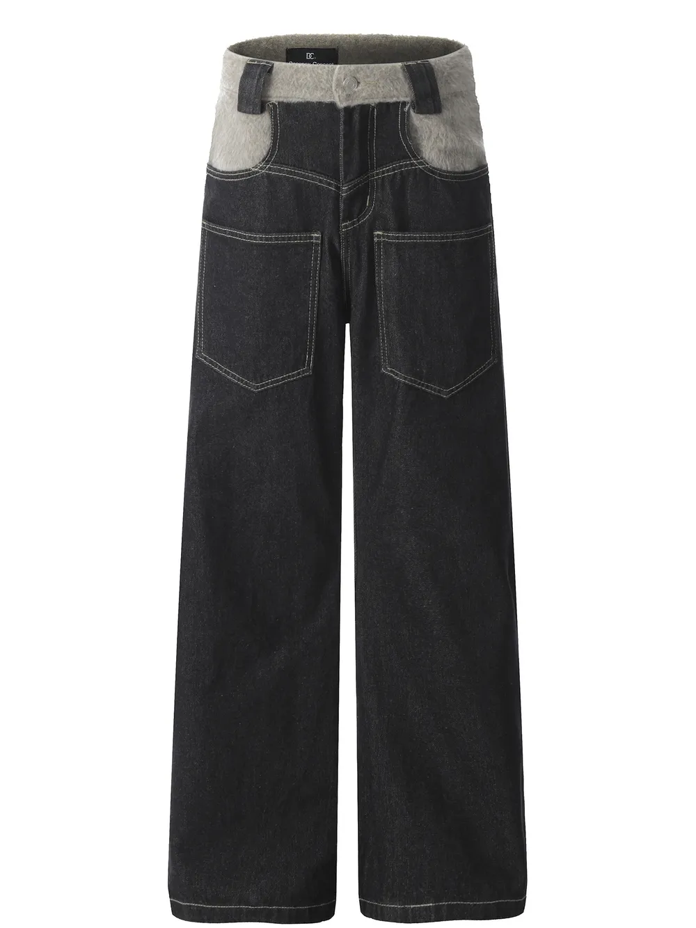 Men's Two-Tone Wide Leg Jeans with Contrast Stitching