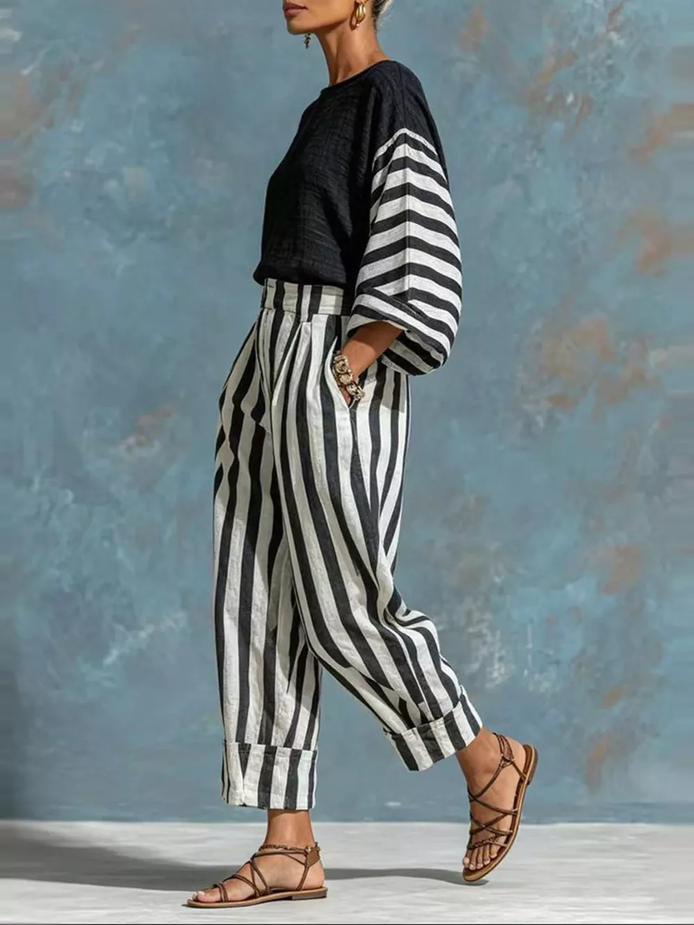 Striped Long Sleeve Top and Pants Set, image 2