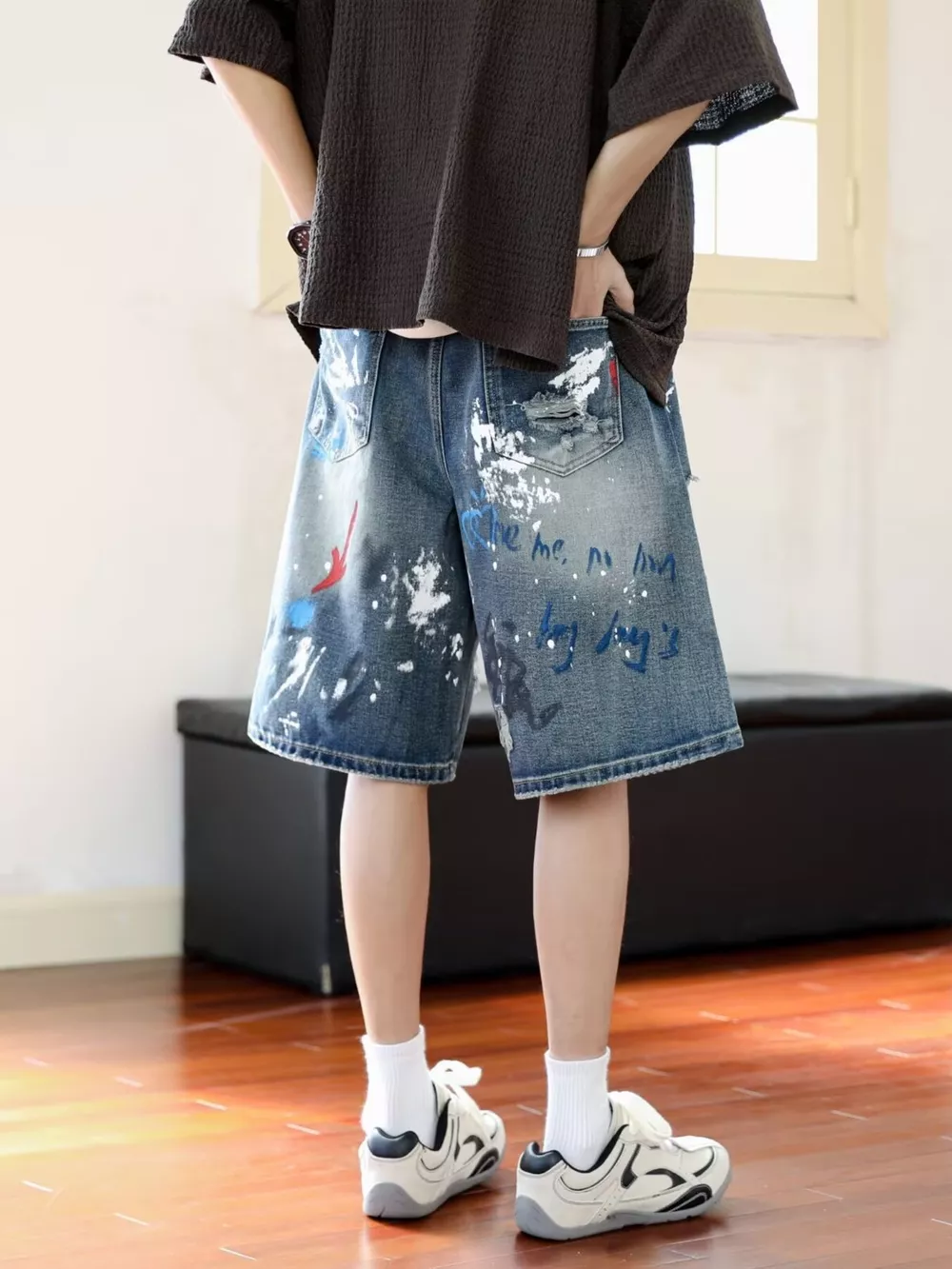 Men's Plus Size Distressed Loose Fit Denim Shorts, image 5