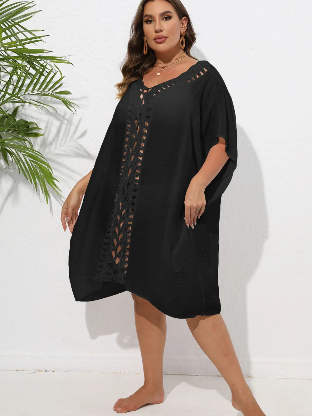 Crochet Trim V-Neck Beach Cover Up Dress, image 14