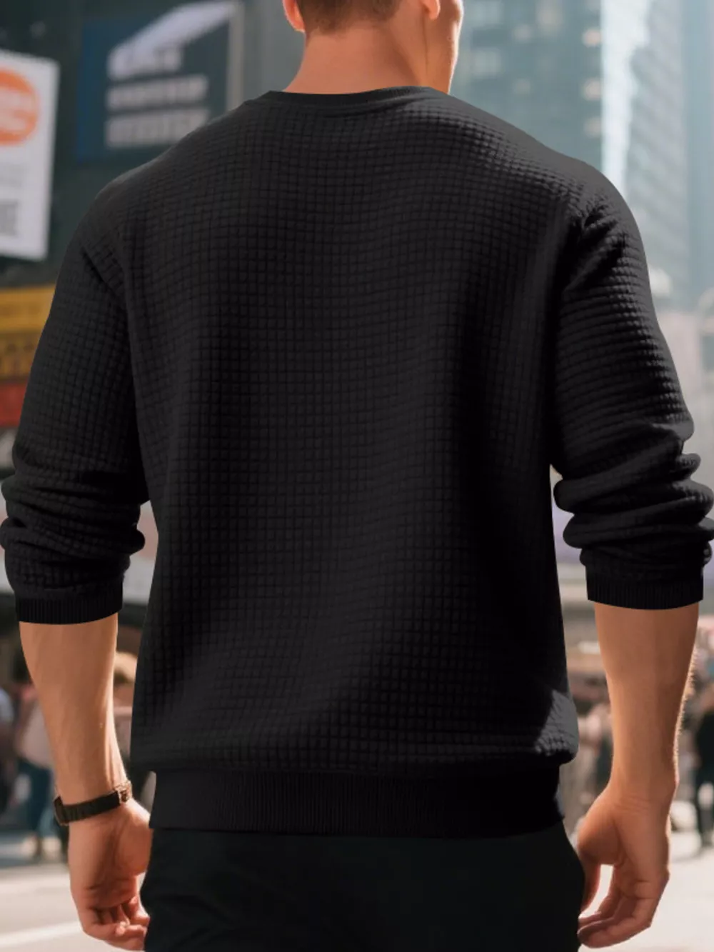 Men's Full Size Classic Waffle-Knit Crew Neck Sweatshirt Plus Size, image 4