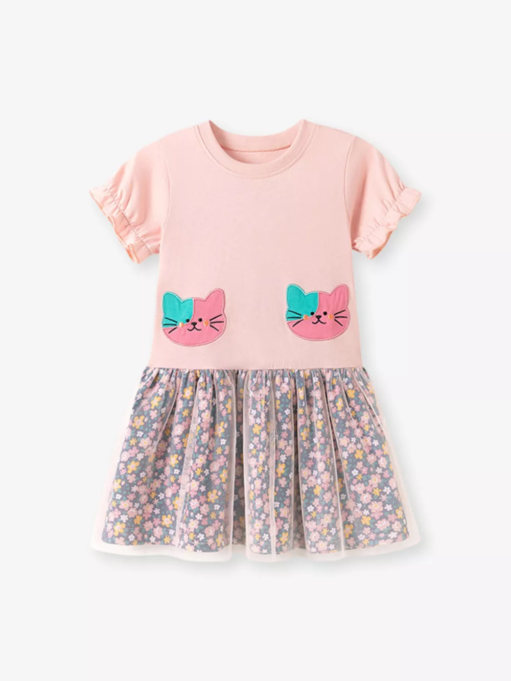 Children's Cat Embroidered Floral Tulle Dress, image 2
