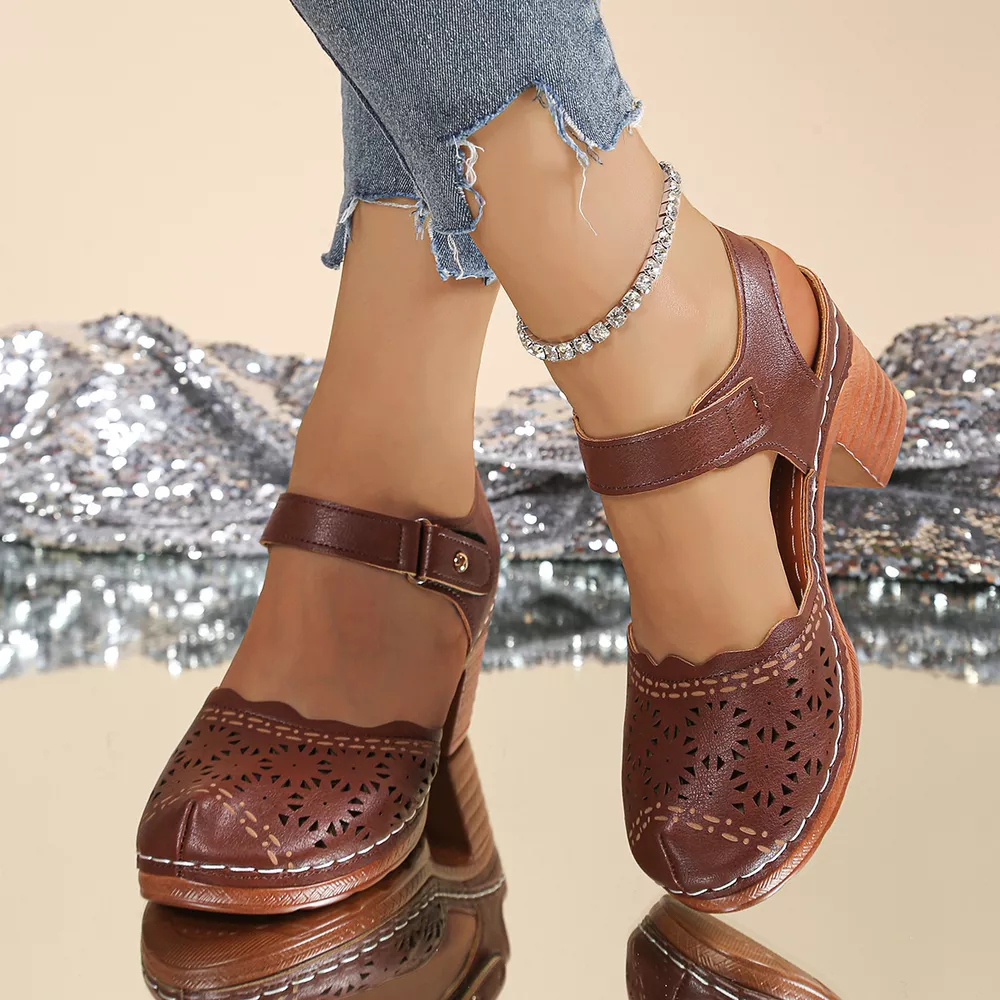 Round Toe Block Heels Sandals, image 7