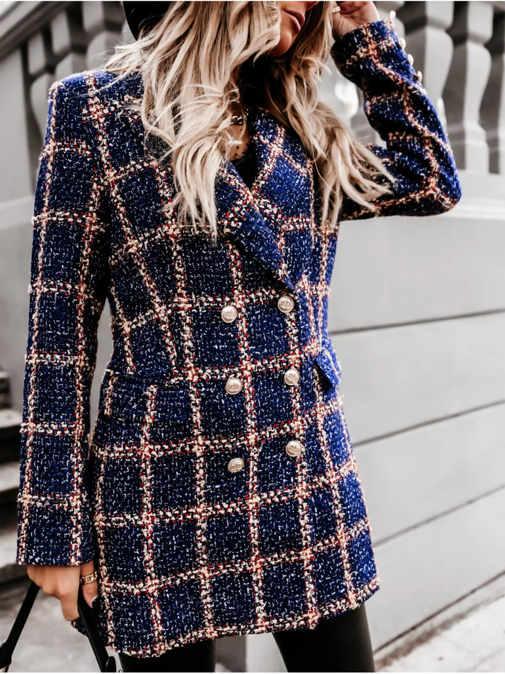 Plaid Tweed Double-Breasted Coat, image 11