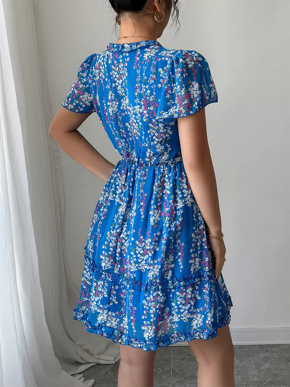 Floral Wrap Dress with Flutter Sleeves, image 12