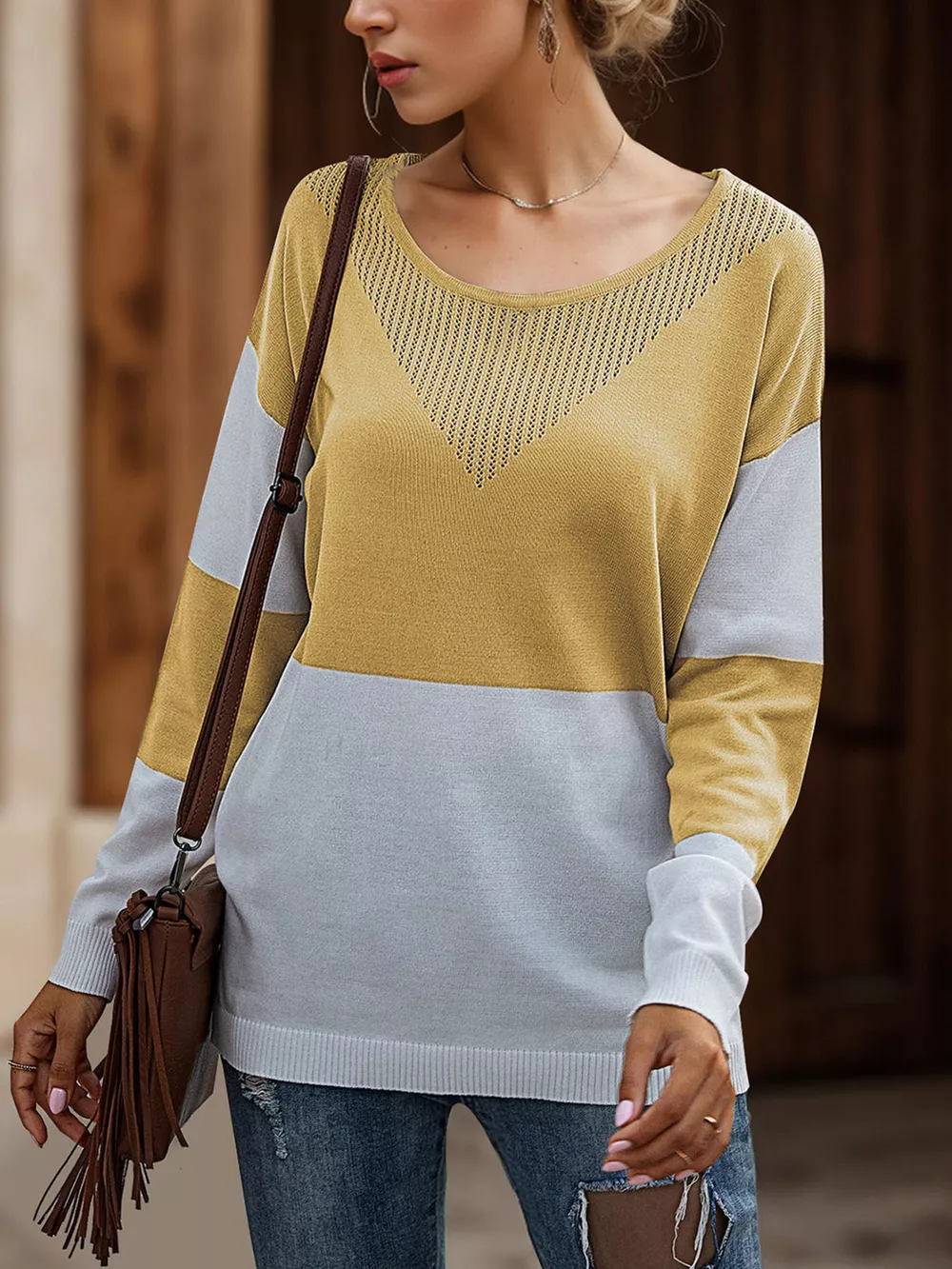 Color Block V-Neck Knit Top, image 6