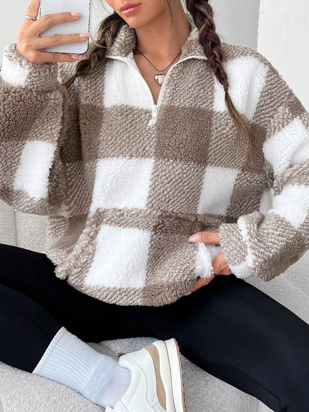 Full Size Plaid Sherpa Long Sleeve Sweatshirt Plus Size, image 13