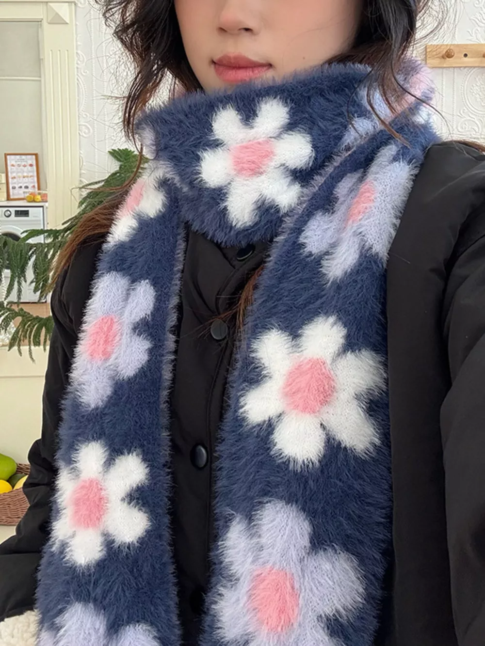 Floral Fuzzy Knit Scarf, image 10
