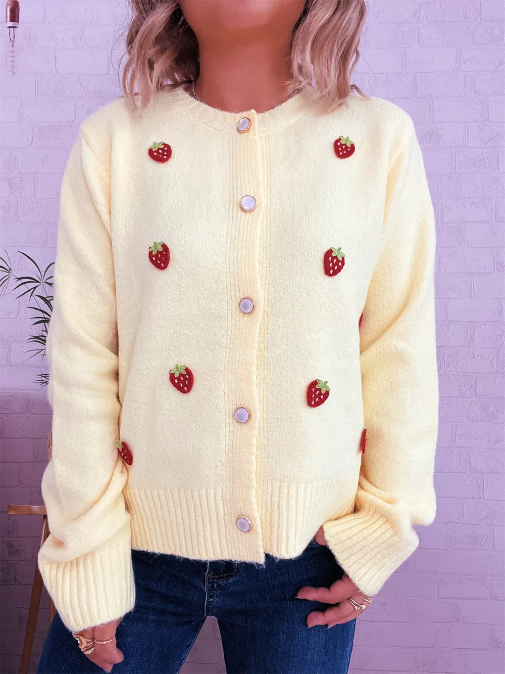Strawberry Button Up Long Sleeve Cardigan, image 10