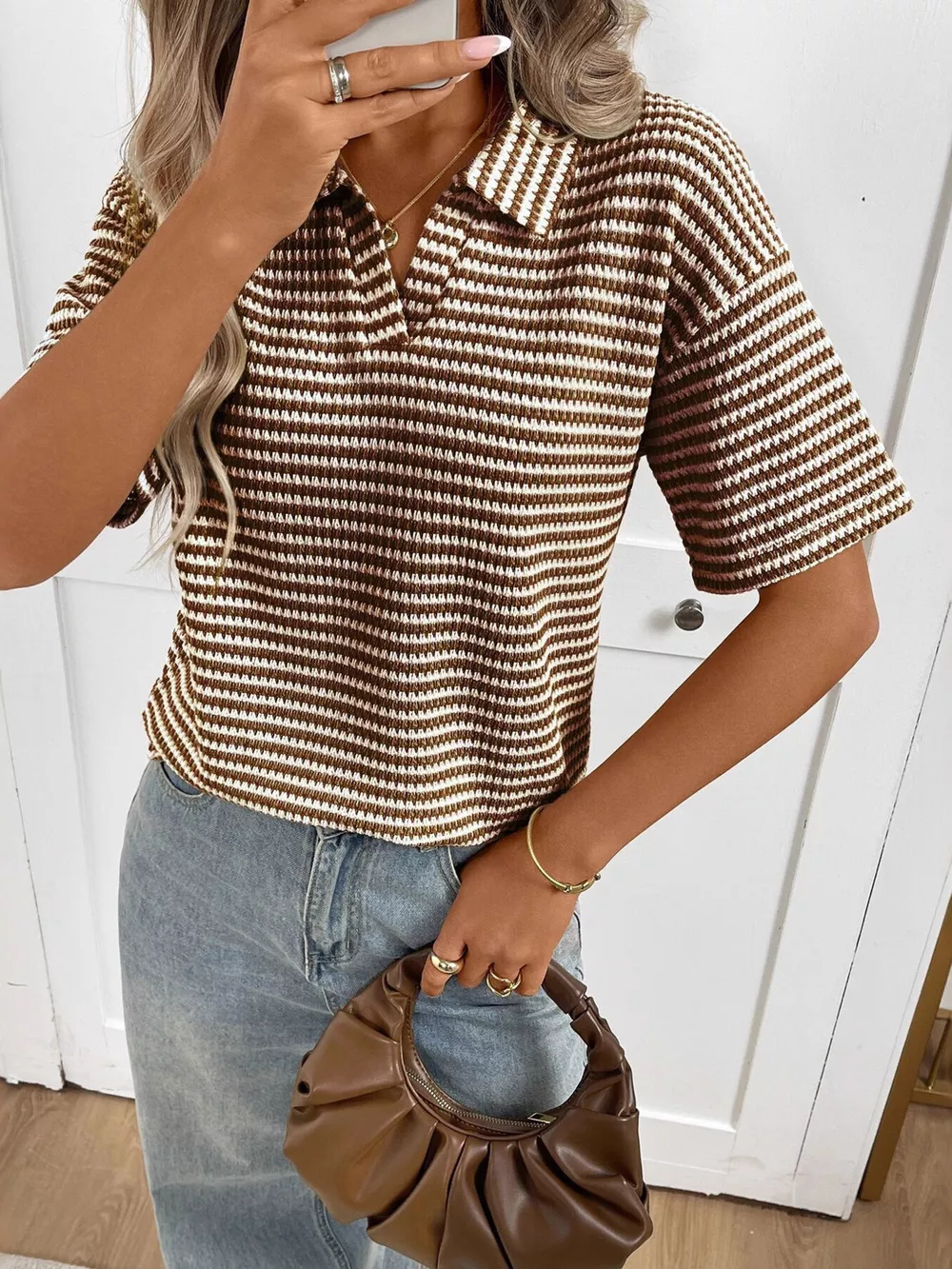 Striped Knit Short Sleeve Top, image 6