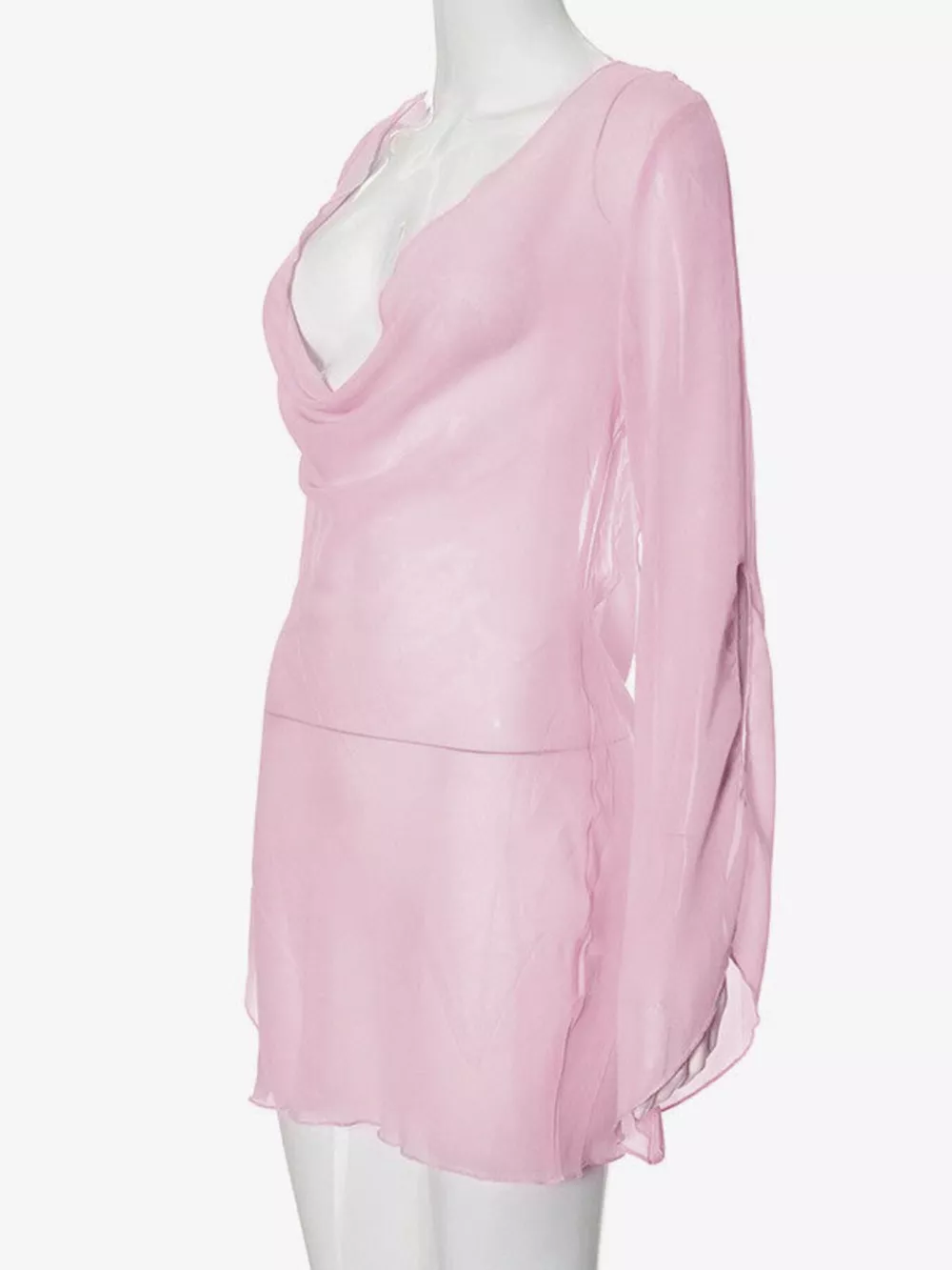 Sheer Chiffon Plunge Mini Dress, image 9