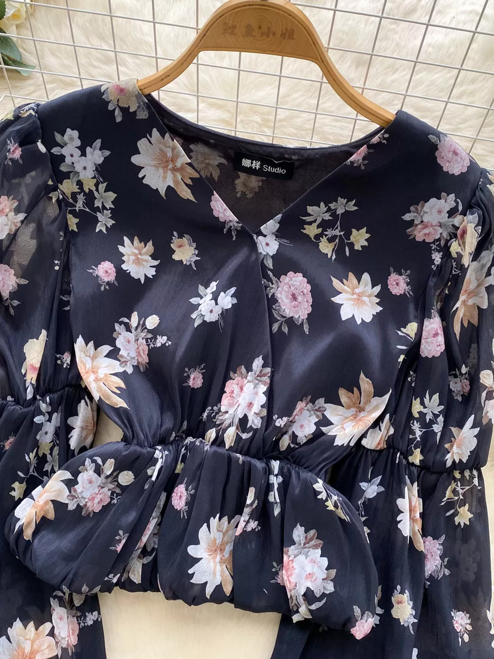 Floral Print Chiffon Balloon Sleeve Blouse, image 12