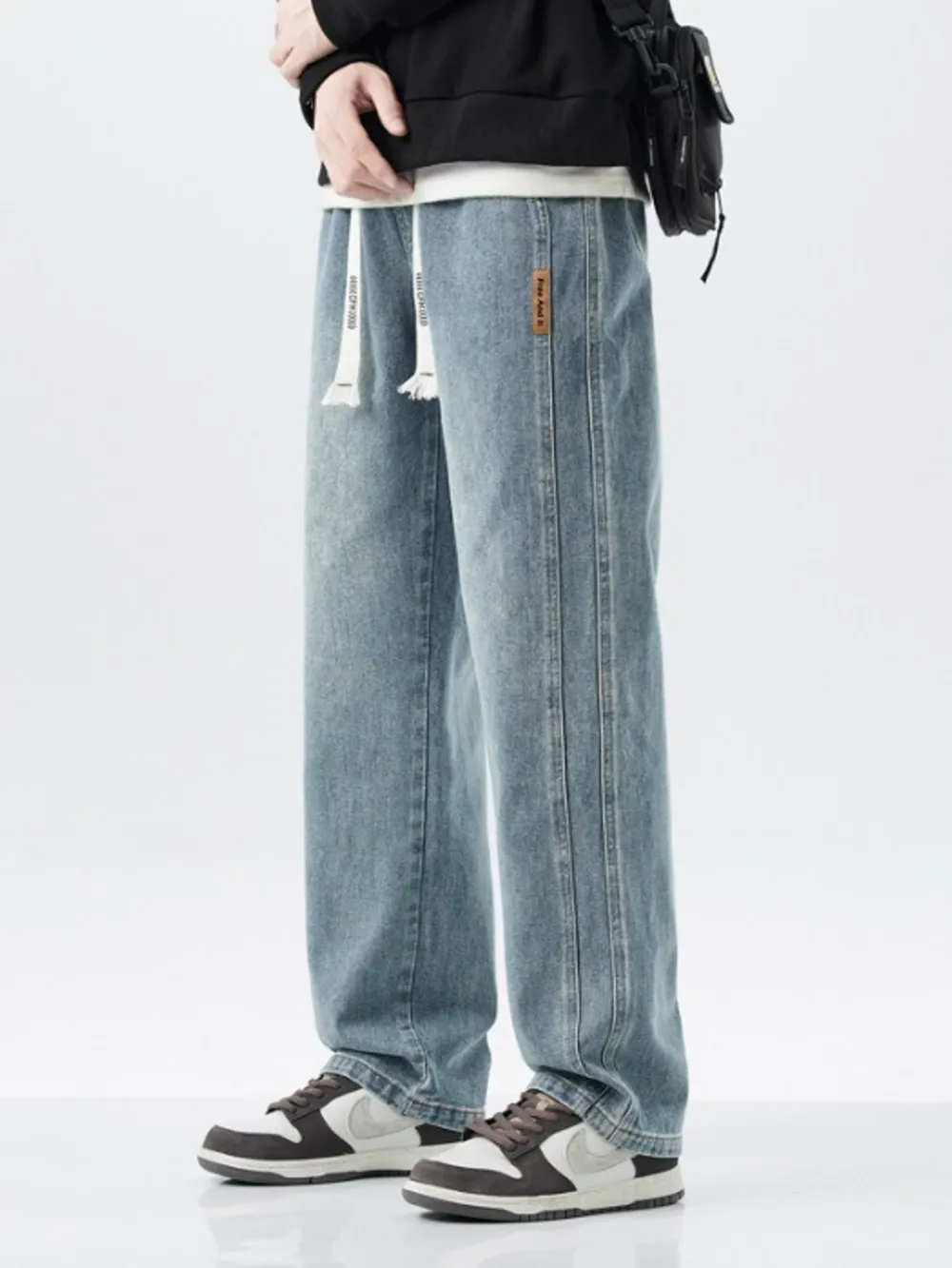 Men's Full Size Washed Loose Fit Wide Leg Jeans Plus Size, image 2