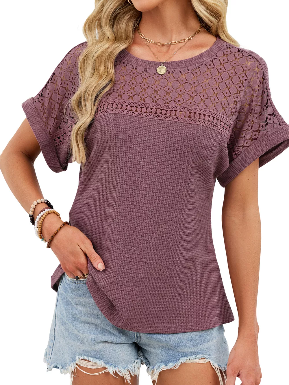 Lace-Trimmed Round Neck T-Shirt, image 23