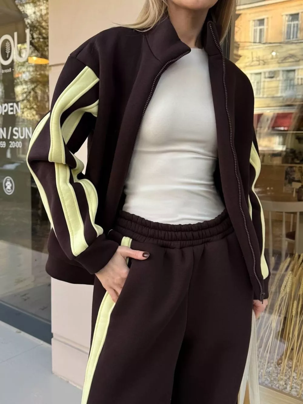 Contrast Striped Zip Up Top and Pants Set, image 20