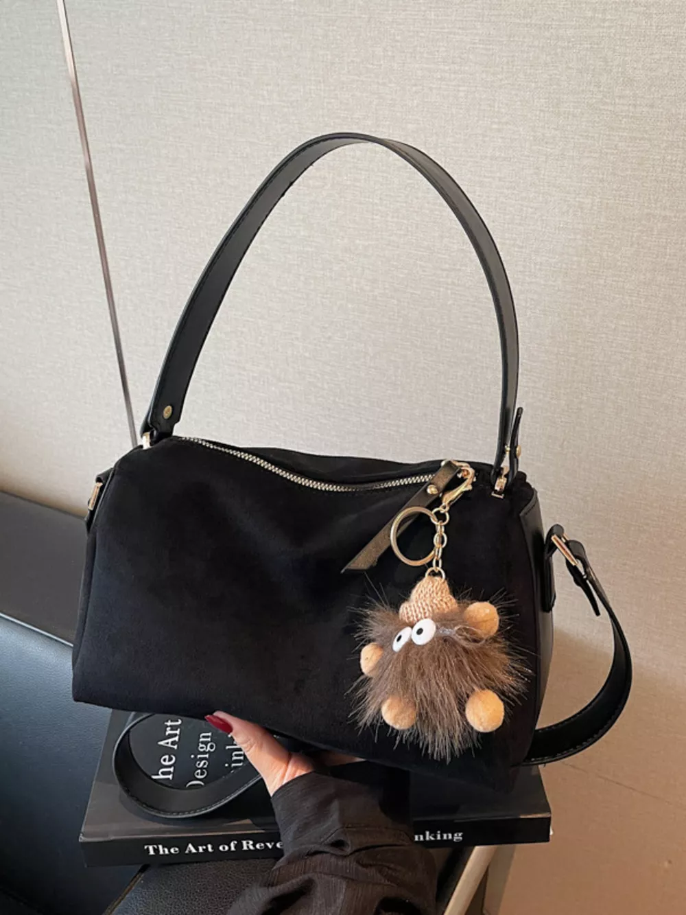 Crossbody Bag with Furry Charm, image 2