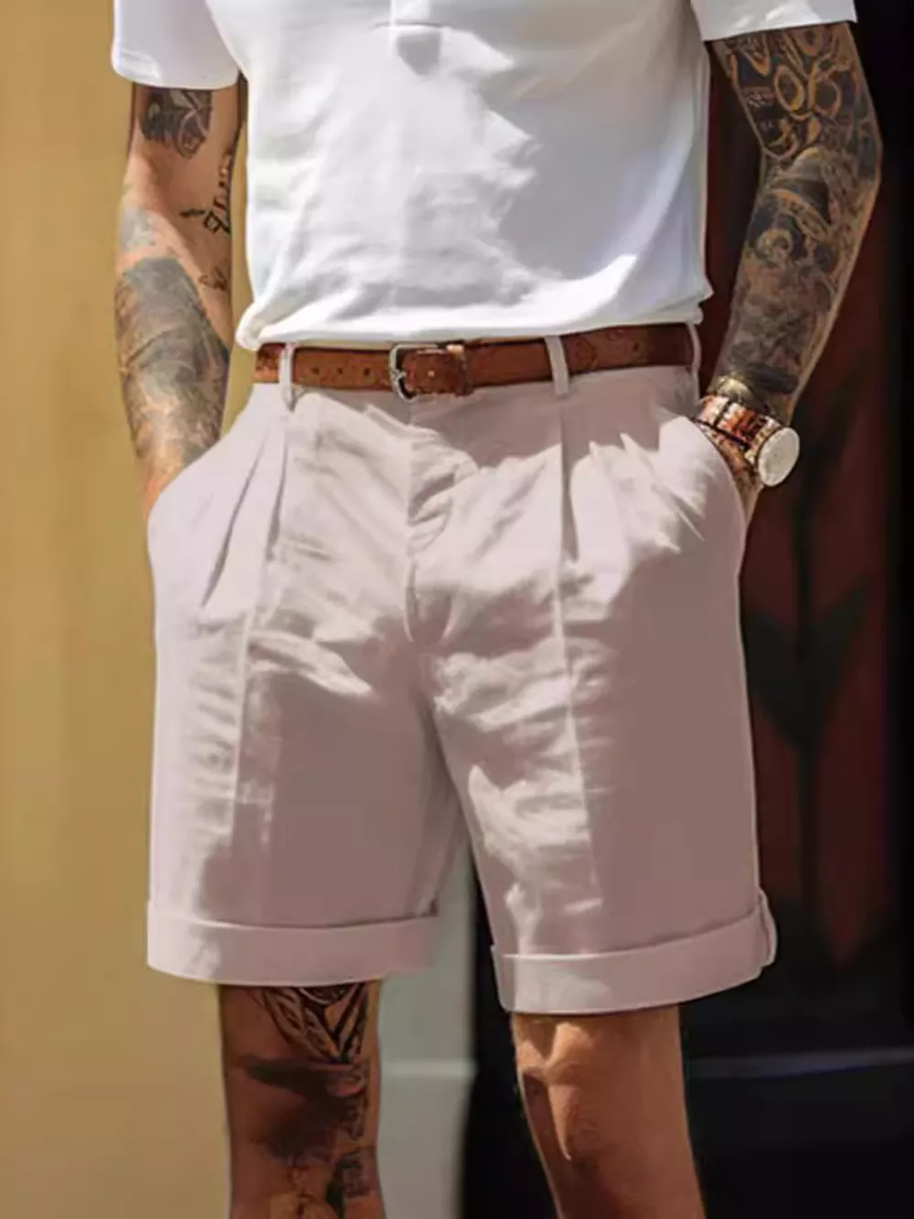 Men's Full Size Classic Pleated Shorts Plus Size, image 4
