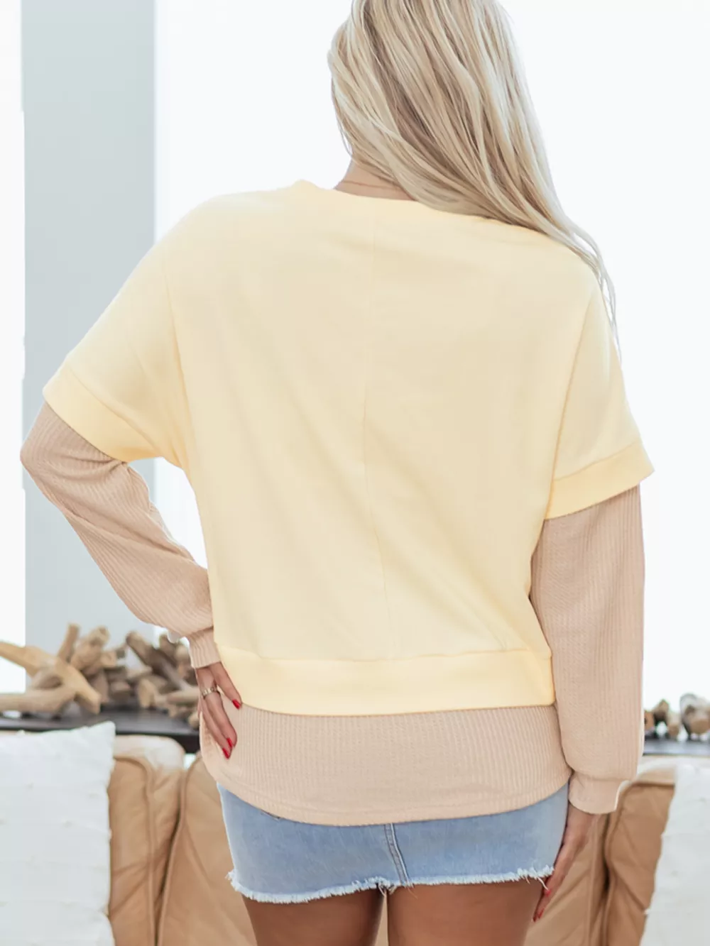 2 in 1 Faux Two Piece Patchwork Round Neck Sweatshirt, image 2